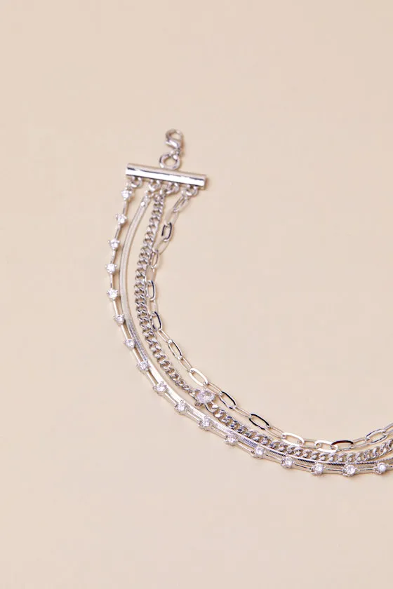 Simply Glamorous Silver Layered Rhinestone Chain Bracelet sold by Lulus product image thumbnail 2