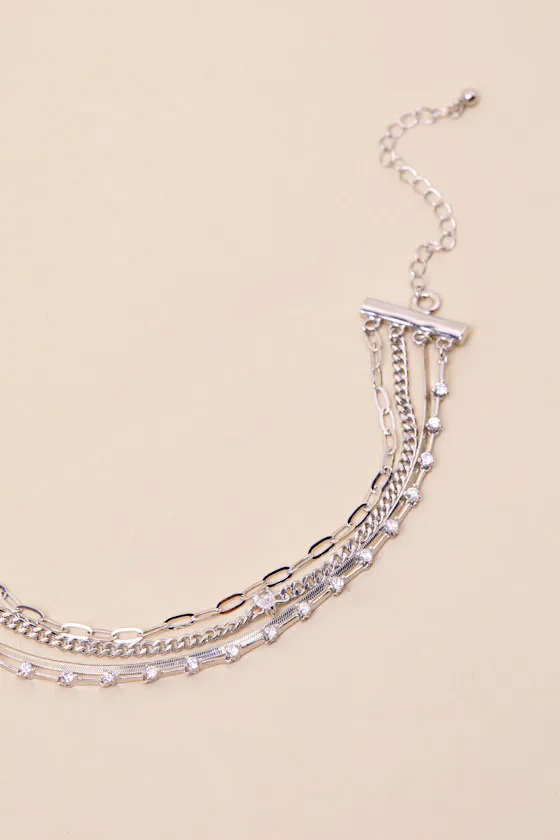 Simply Glamorous Silver Layered Rhinestone Chain Bracelet sold by Lulus product image thumbnail 4