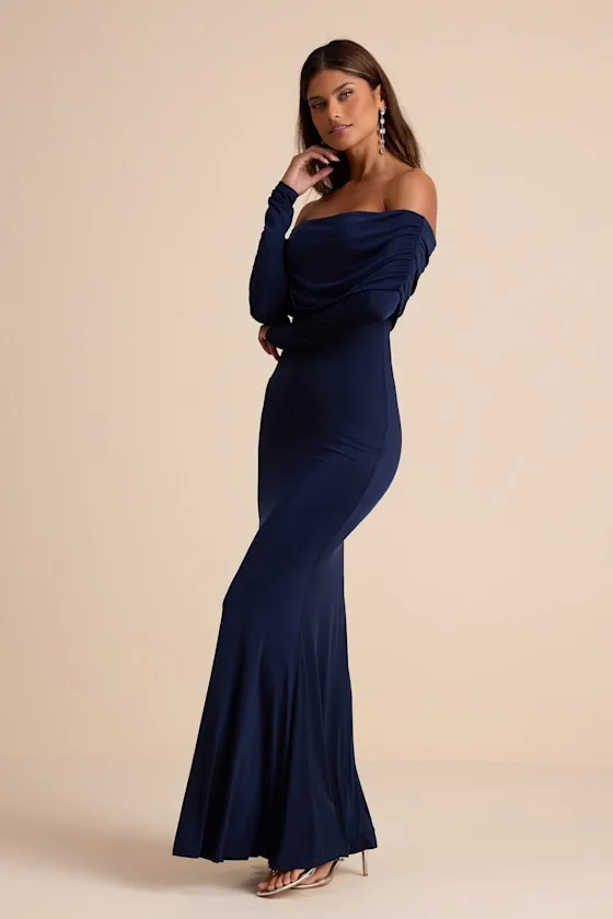 Effortlessly Stunning Navy Off-the-Shoulder Maxi Dress sold by Lulus product image thumbnail 4