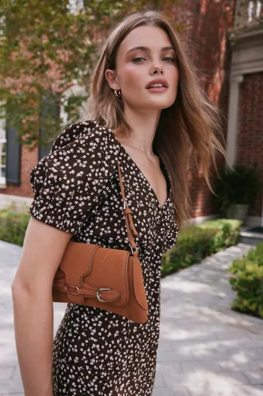 Aubryn Light Brown Suede Buckle Shoulder Bag sold by Lulus