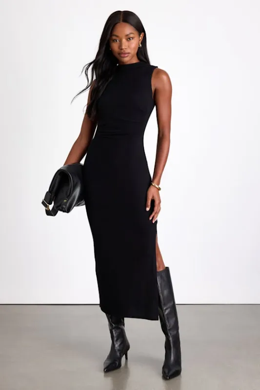 Zephine Black Sleeveless Sweater Midi Dress sold by Lulus