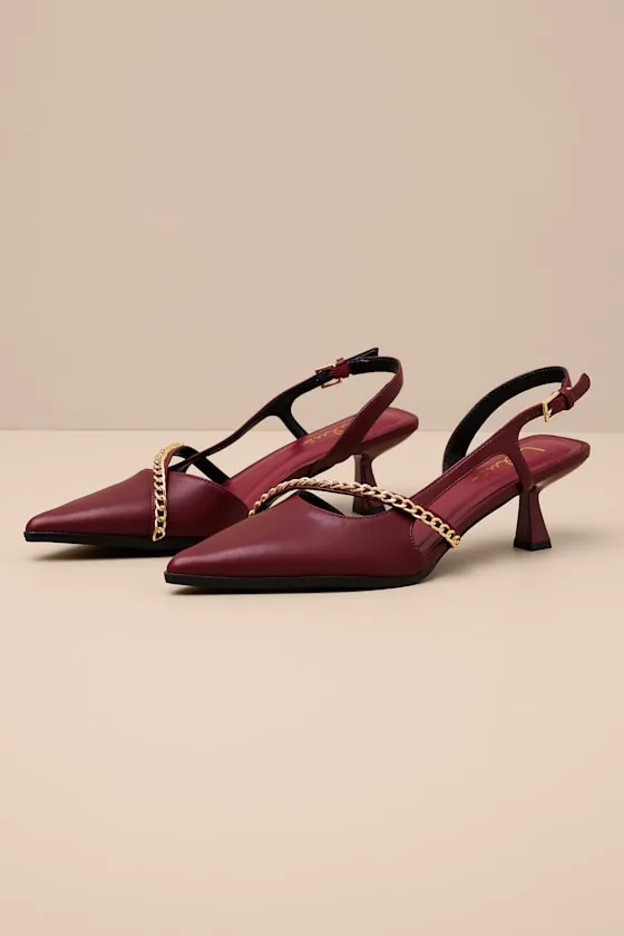 Ketra Wine Red Chain Kitten Heel Slingback Pumps sold by Lulus product image thumbnail 2
