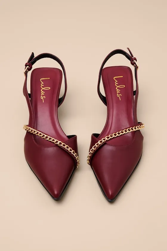 Ketra Wine Red Chain Kitten Heel Slingback Pumps sold by Lulus product image thumbnail 4