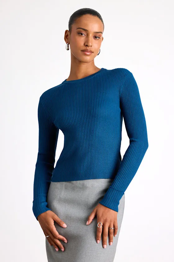 Karlee Dark Teal Blue Ribbed Knit Long Sleeve Sweater Top sold by Lulus