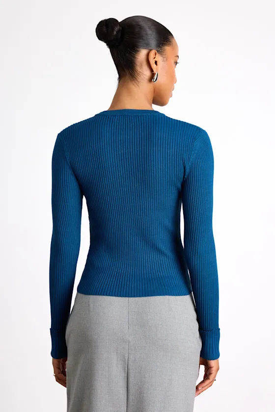 Karlee Dark Teal Blue Ribbed Knit Long Sleeve Sweater Top sold by Lulus product image thumbnail 2