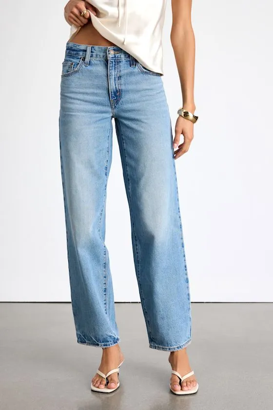 Baggy Dad Medium Blue Cotton Denim Mid-Rise Wide-Leg Jeans sold by Lulus product image thumbnail 2