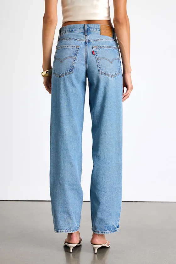 Baggy Dad Medium Blue Cotton Denim Mid-Rise Wide-Leg Jeans sold by Lulus product image thumbnail 3