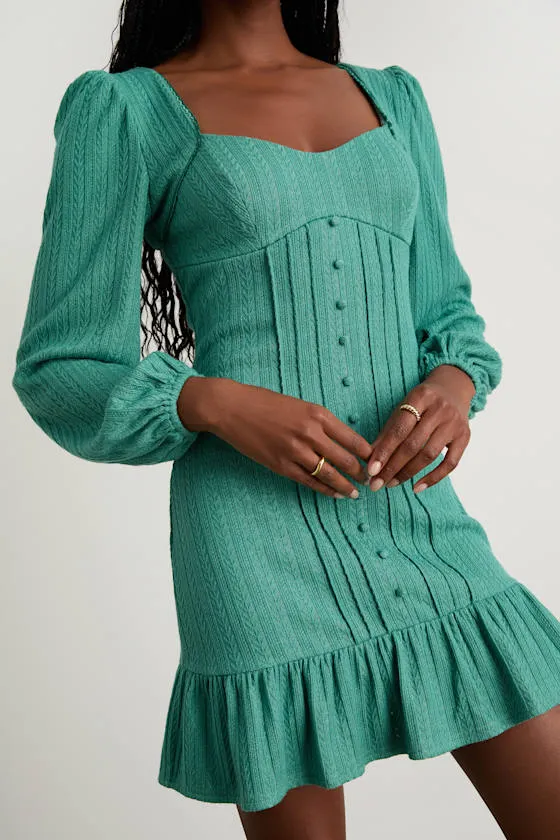 Coveted Sweetness Teal Pointelle Knit Long Sleeve Mini Dress sold by Lulus product image thumbnail 2