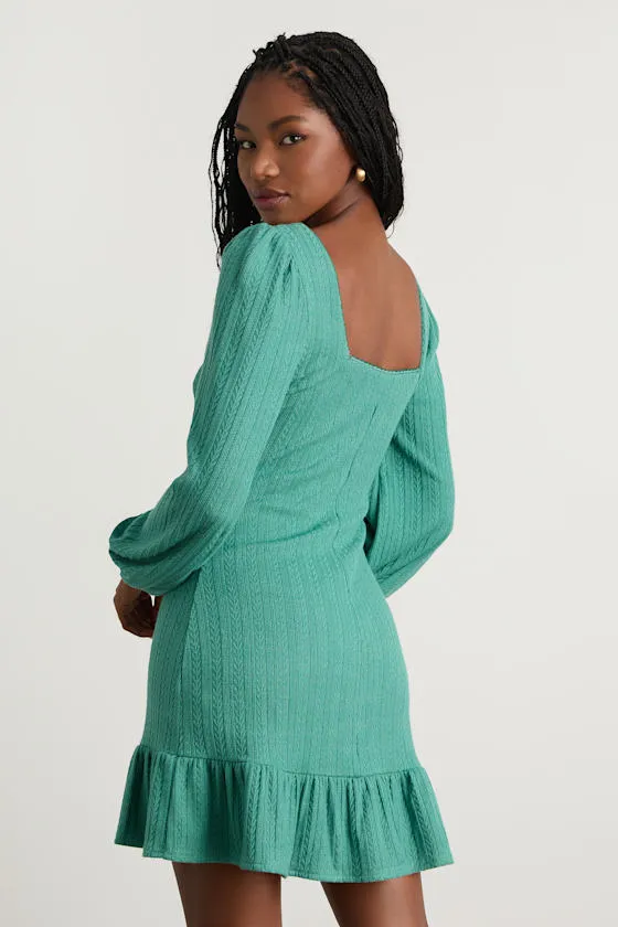Coveted Sweetness Teal Pointelle Knit Long Sleeve Mini Dress sold by Lulus product image thumbnail 3