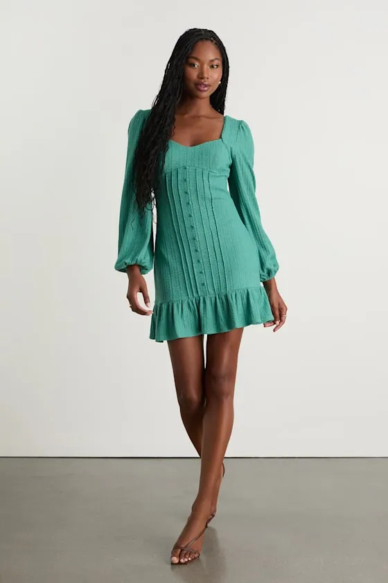 Coveted Sweetness Teal Pointelle Knit Long Sleeve Mini Dress sold by Lulus product image thumbnail 4