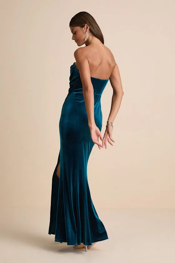 Perfectly Captivating Dark Teal Velvet Strapless Maxi Dress sold by Lulus product image thumbnail 3