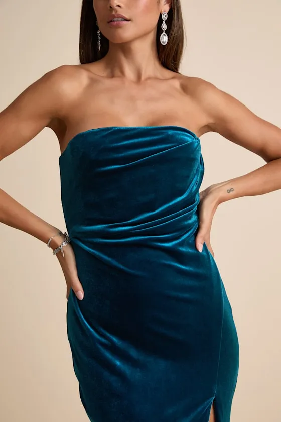Perfectly Captivating Dark Teal Velvet Strapless Maxi Dress sold by Lulus product image thumbnail 4