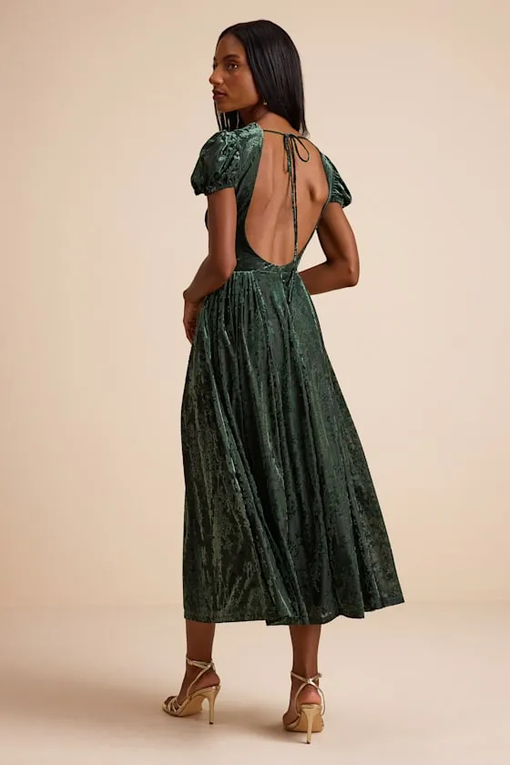 Arlie Emerald Velvet Burnout Puff Sleeve Midi Dress sold by Lulus product image thumbnail 2