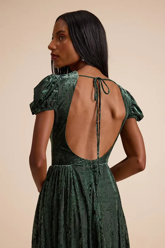 Arlie Emerald Velvet Burnout Puff Sleeve Midi Dress sold by Lulus product image thumbnail 4