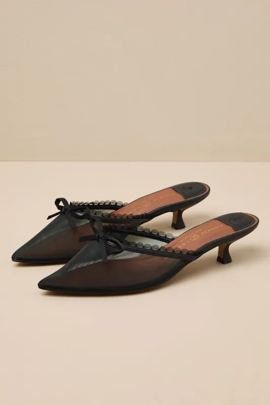 Mel Black Mesh Bow Kitten Heel Pumps sold by Lulus