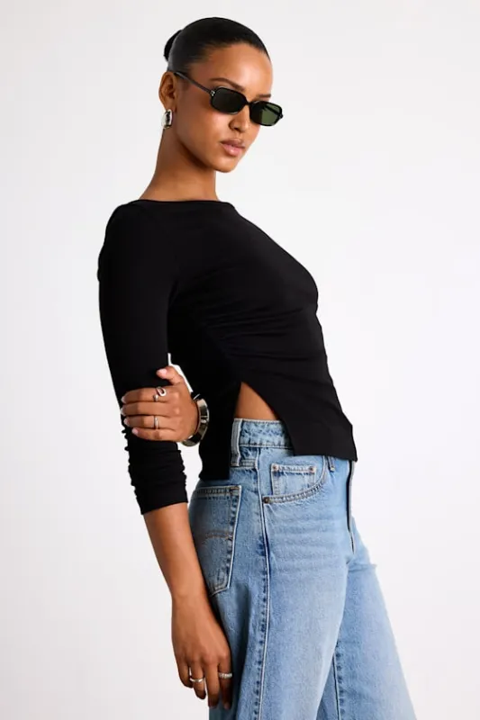 Mehra Boat Neck Side Slit Long Sleeve Top sold by Lulus