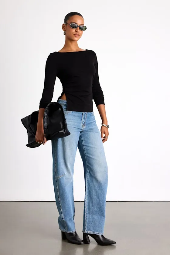 Mehra Boat Neck Side Slit Long Sleeve Top sold by Lulus product image thumbnail 4