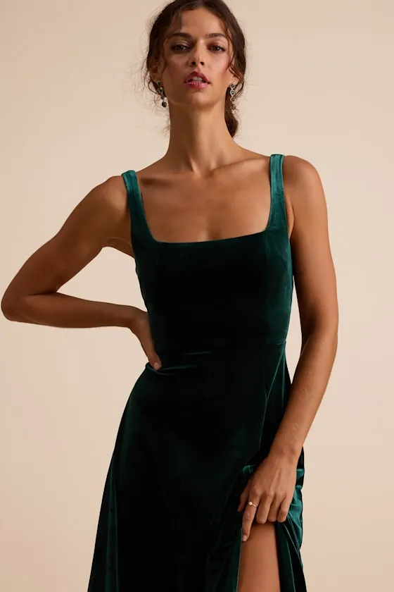 Graceful Invite Emerald Velvet Square Neck Lace-Up Maxi Dress sold by Lulus product image thumbnail 2