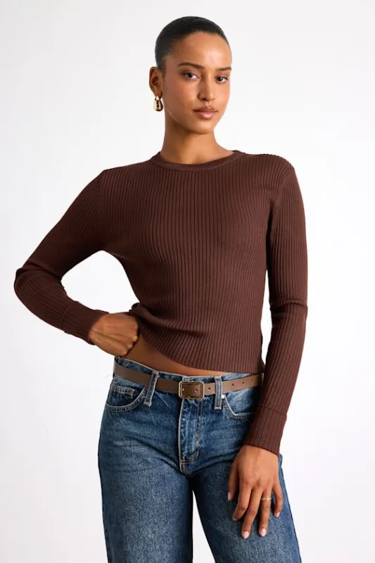 Karlee Brown Ribbed Knit Long Sleeve Sweater Top sold by Lulus
