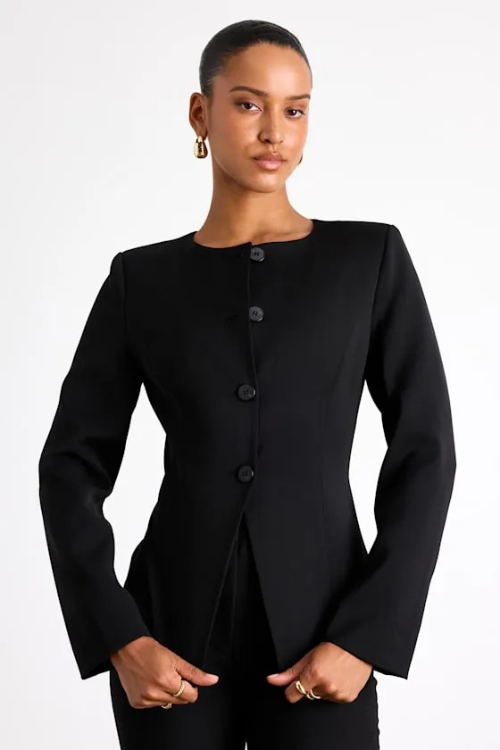 Elyna Black Button-Front Blazer sold by Lulus