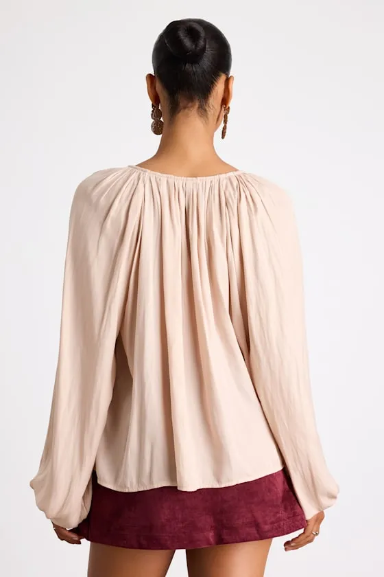 Hestia Beige Gathered Balloon Sleeve Top sold by Lulus product image thumbnail 3