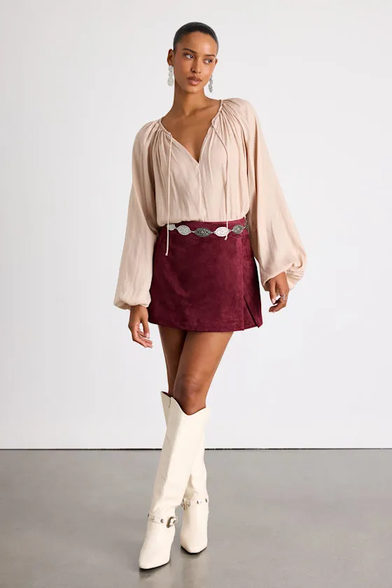 Hestia Beige Gathered Balloon Sleeve Top sold by Lulus product image thumbnail 4
