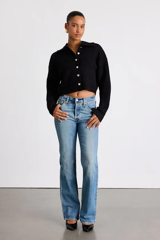 Yavia Black Heart Button Collared Cropped Cardigan Sweater sold by Lulus product image thumbnail 3