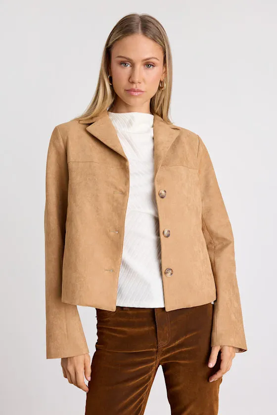 Wrenlynn Tan Suede Collared Jacket sold by Lulus product image thumbnail 2