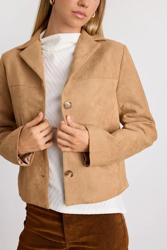 Wrenlynn Tan Suede Collared Jacket sold by Lulus product image thumbnail 3