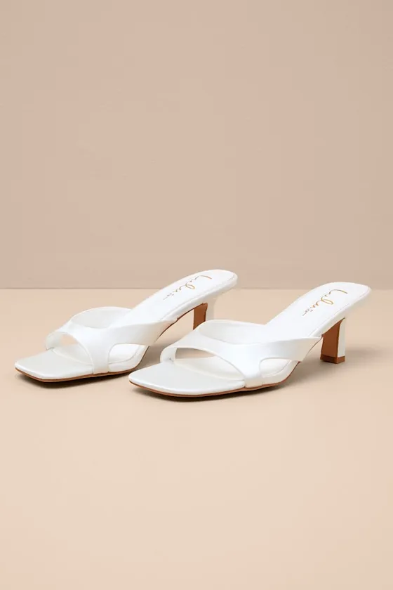 Mirzam White Satin Kitten Heel Slide Sandals sold by Lulus product image thumbnail 2