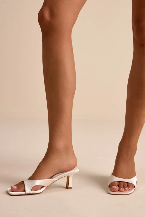 Mirzam White Satin Kitten Heel Slide Sandals sold by Lulus product image thumbnail 3