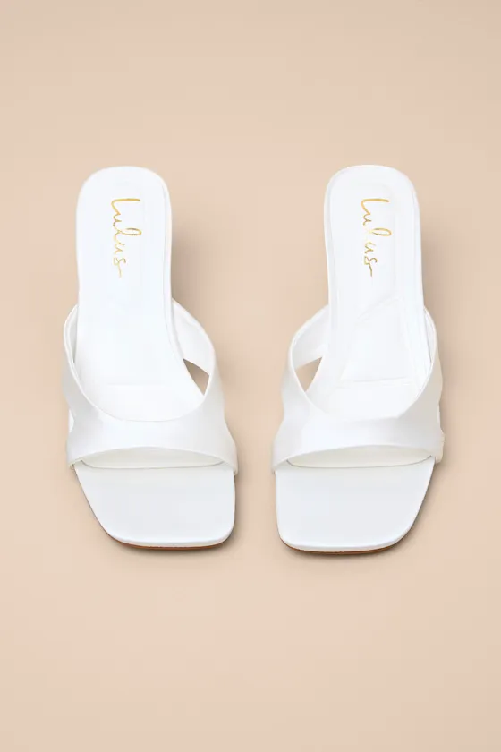 Mirzam White Satin Kitten Heel Slide Sandals sold by Lulus product image thumbnail 4