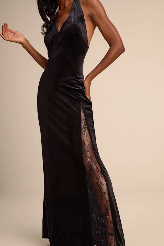 Calisto Black Velvet Halter Mermaid Maxi Dress sold by Lulus product image thumbnail 2