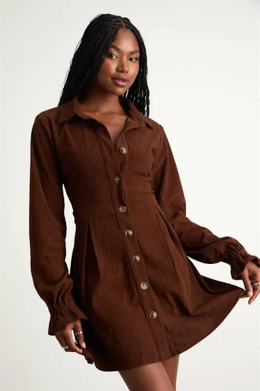 Autumn Mood Dark Brown Corduroy Mini Dress With Pockets sold by Lulus