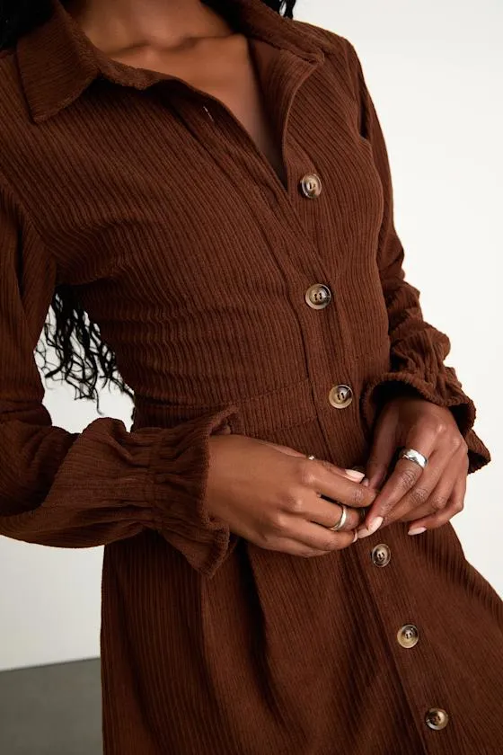Autumn Mood Dark Brown Corduroy Mini Dress With Pockets sold by Lulus product image thumbnail 2
