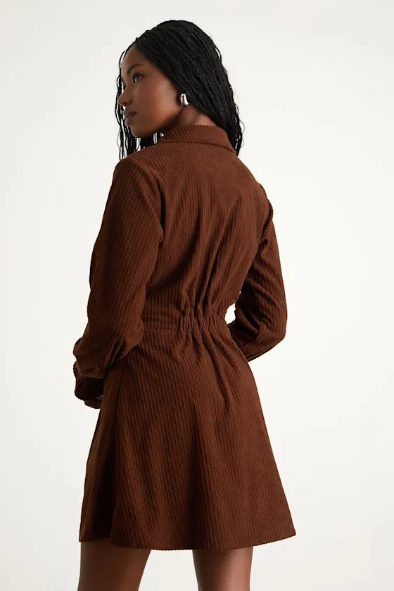 Autumn Mood Dark Brown Corduroy Mini Dress With Pockets sold by Lulus product image thumbnail 3