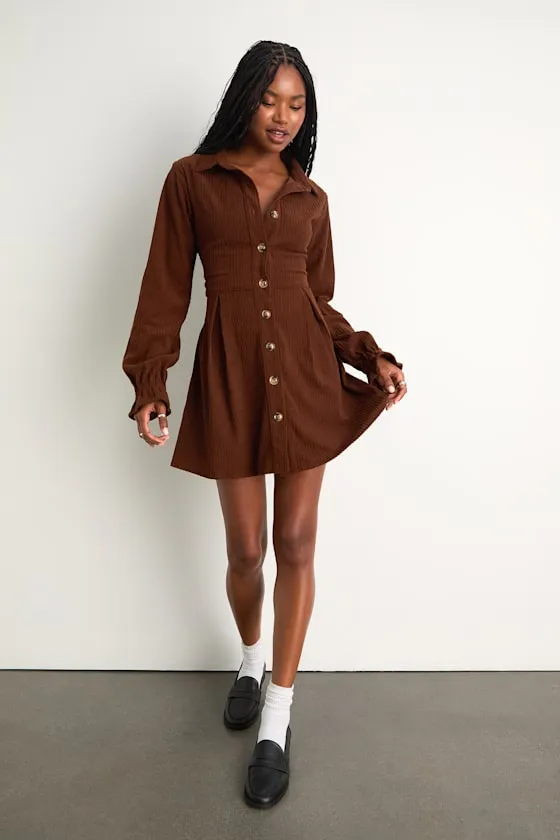 Autumn Mood Dark Brown Corduroy Mini Dress With Pockets sold by Lulus product image thumbnail 4