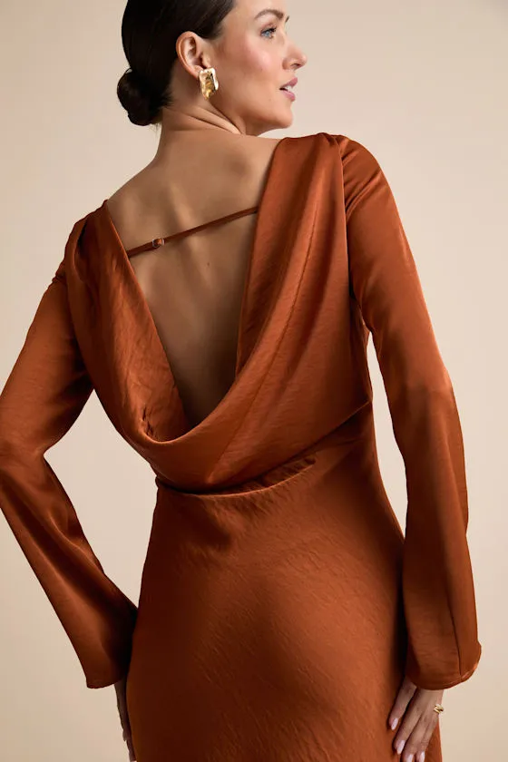 Kae Rust Orange Satin Cowl Back Maxi Dress sold by Lulus product image thumbnail 2