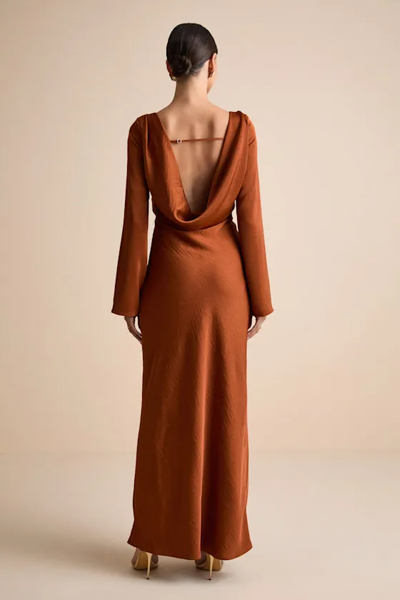 Kae Rust Orange Satin Cowl Back Maxi Dress sold by Lulus product image thumbnail 3