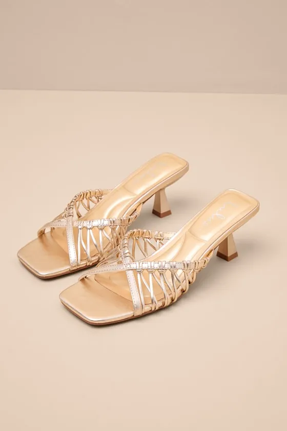 Jamen Gold Strappy Kitten Heel Slide Sandals sold by Lulus product image thumbnail 2