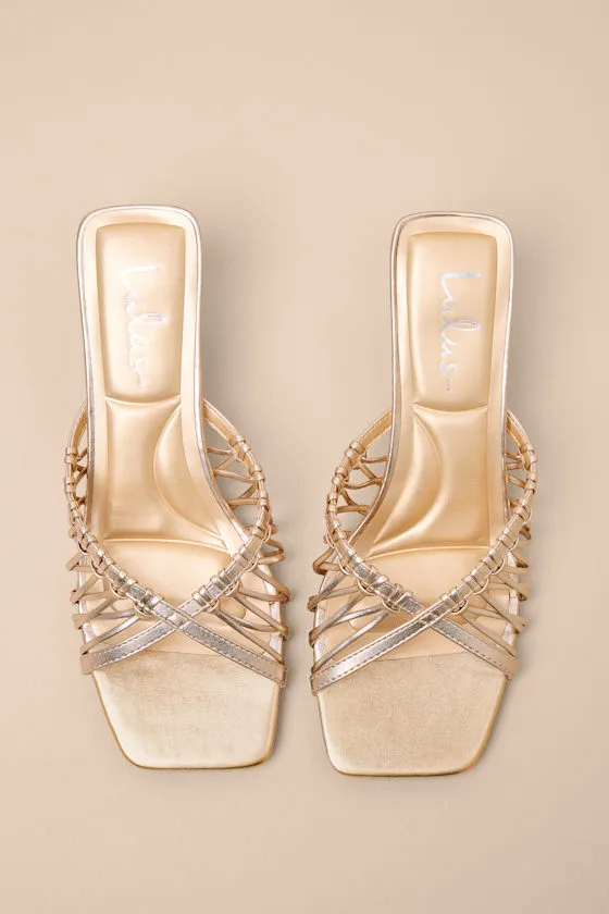 Jamen Gold Strappy Kitten Heel Slide Sandals sold by Lulus product image thumbnail 4