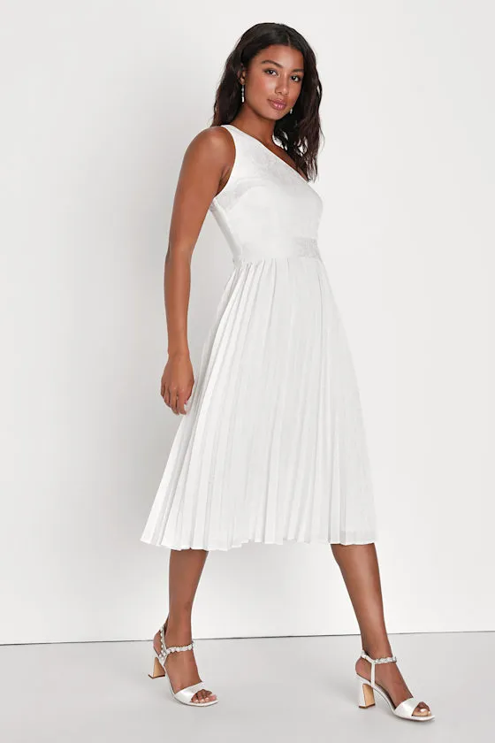 Festive Flirtation White Satin Jacquard One-Shoulder Midi Dress sold by Lulus product image thumbnail 2