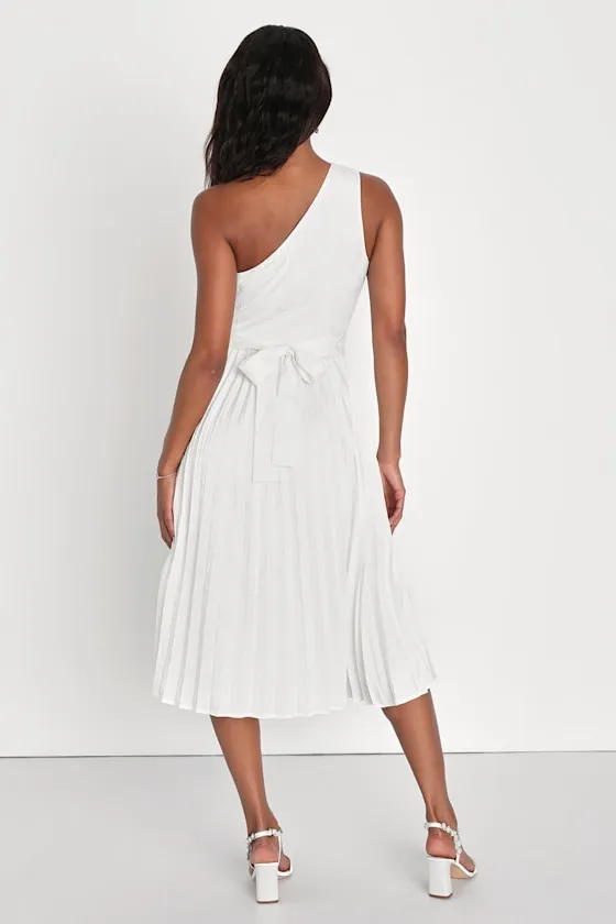 Festive Flirtation White Satin Jacquard One-Shoulder Midi Dress sold by Lulus product image thumbnail 4