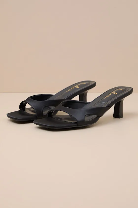 Mirzam Black Satin Kitten Heel Slide Sandals sold by Lulus product image thumbnail 2
