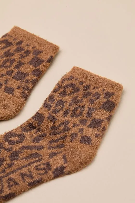Plaimor Light Brown Leopard Fuzzy Knit Crew Socks sold by Lulus product image thumbnail 3