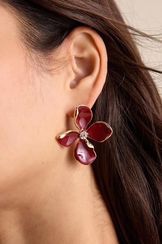 Jelsie Wine Red Flower Statement Earrings sold by Lulus product image thumbnail 2