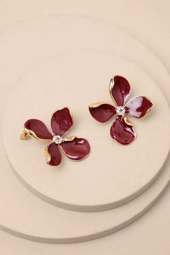 Jelsie Wine Red Flower Statement Earrings sold by Lulus product image thumbnail 3