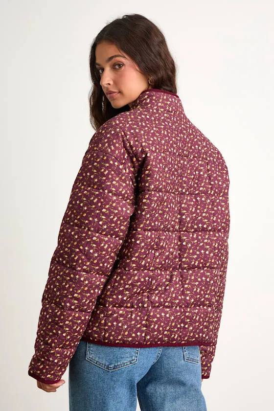 Bundled Perfection Burgundy Floral Quilted Puffer Jacket sold by Lulus product image thumbnail 4