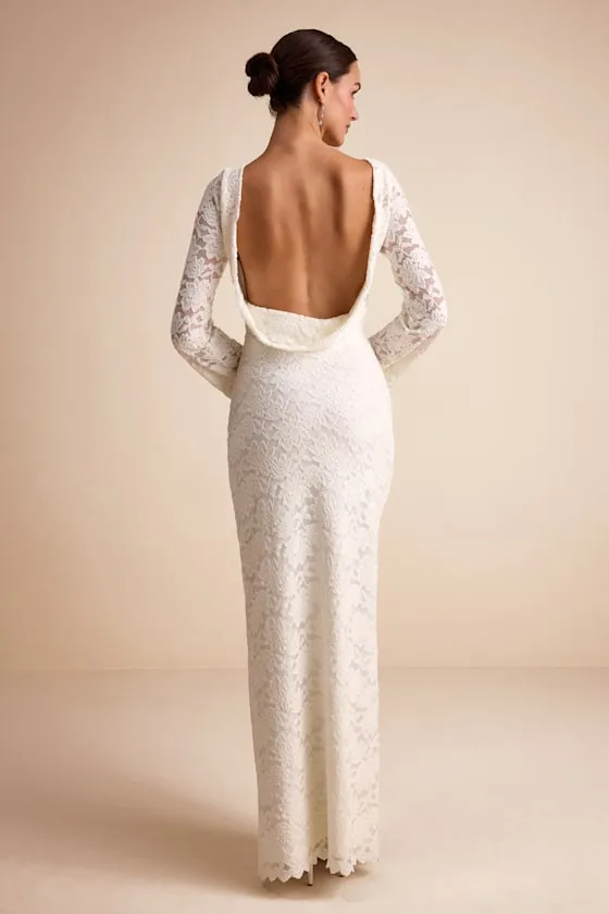 Odariya Ivory Lace Cowl Back Maxi Dress sold by Lulus product image thumbnail 3