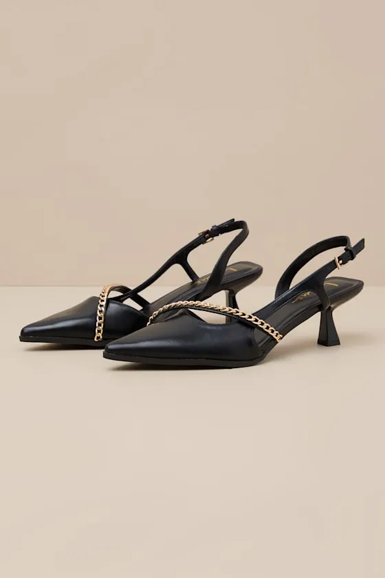 Ketra Black Chain Kitten Heel Slingback Pumps sold by Lulus product image thumbnail 2